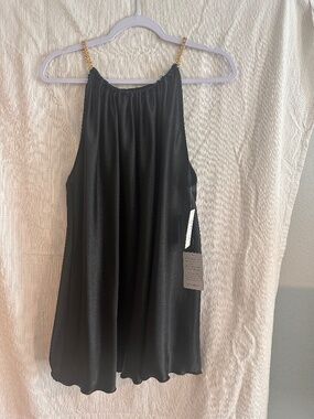 TASH + SOPHIE Black Satin Gold Chain Strap Top 1X NWT